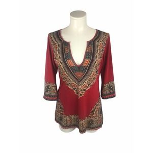 Lucky Brand Lotus Red Print African Tunic Sm